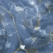 Blue Vetrite surface with swirling pattern, gold veins, and glossy finish, showcasing a marbled, layered texture and reflective qualities.